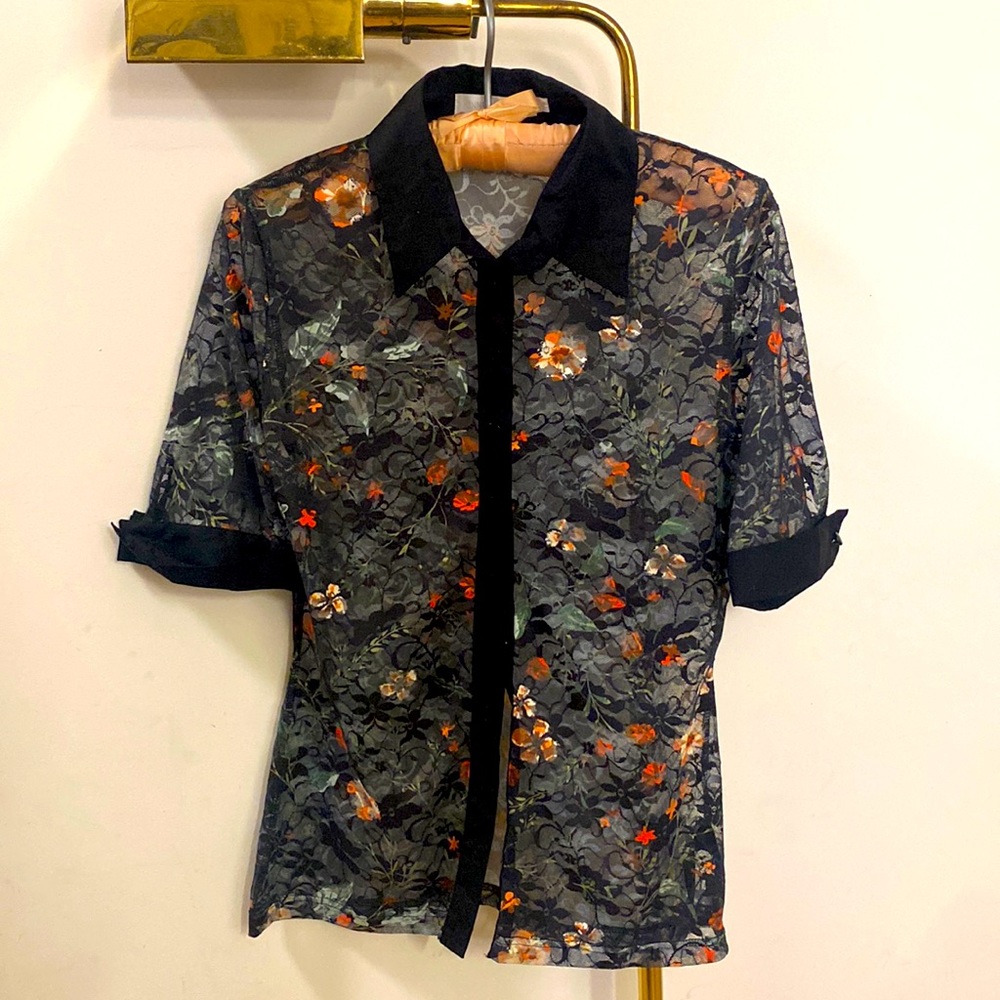 Anne Fontaine button up sheer floral blouse. Size 38. (Fits like a small)